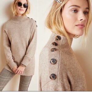 Anthropologie Beige Button-Accent Turtleneck Tunic Margarita Sweater Small